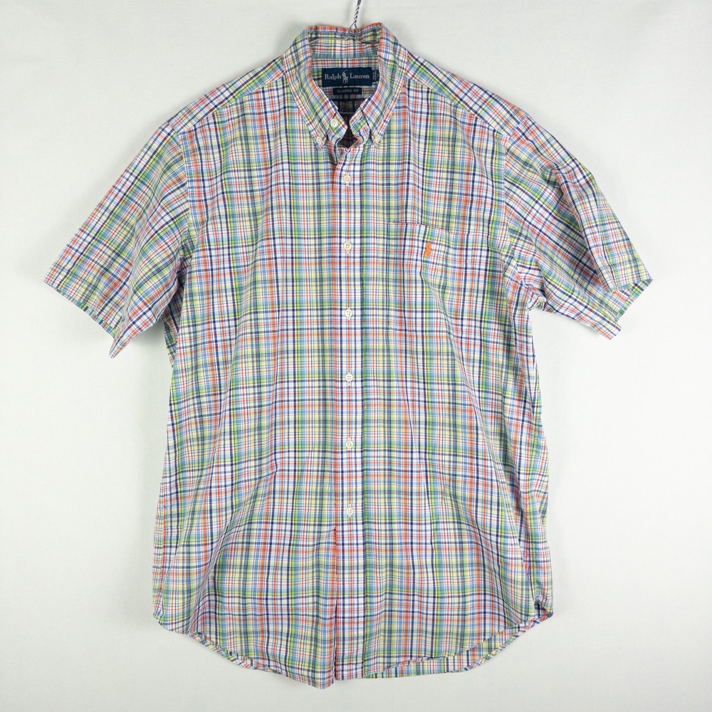 Ralph Lauren Classic Fit Plaid Button Down Shirt Mens M Multicolor Preppy Summer